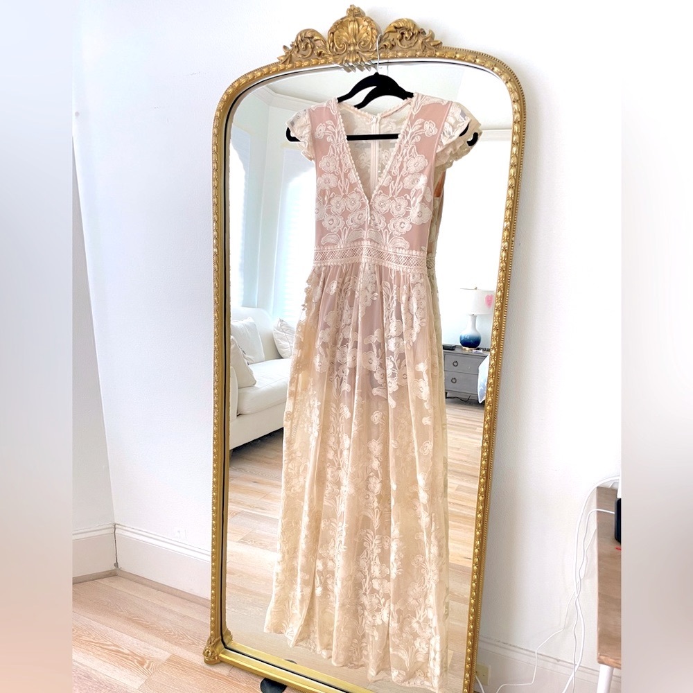 For Love and Lemons maxi nude sheer dress. Size XS VGUC